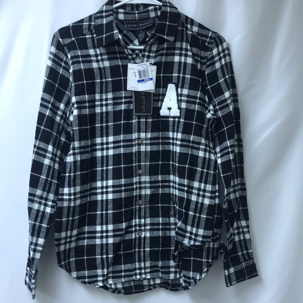 Poly and Esther junior plaid long sleeve shirt black white